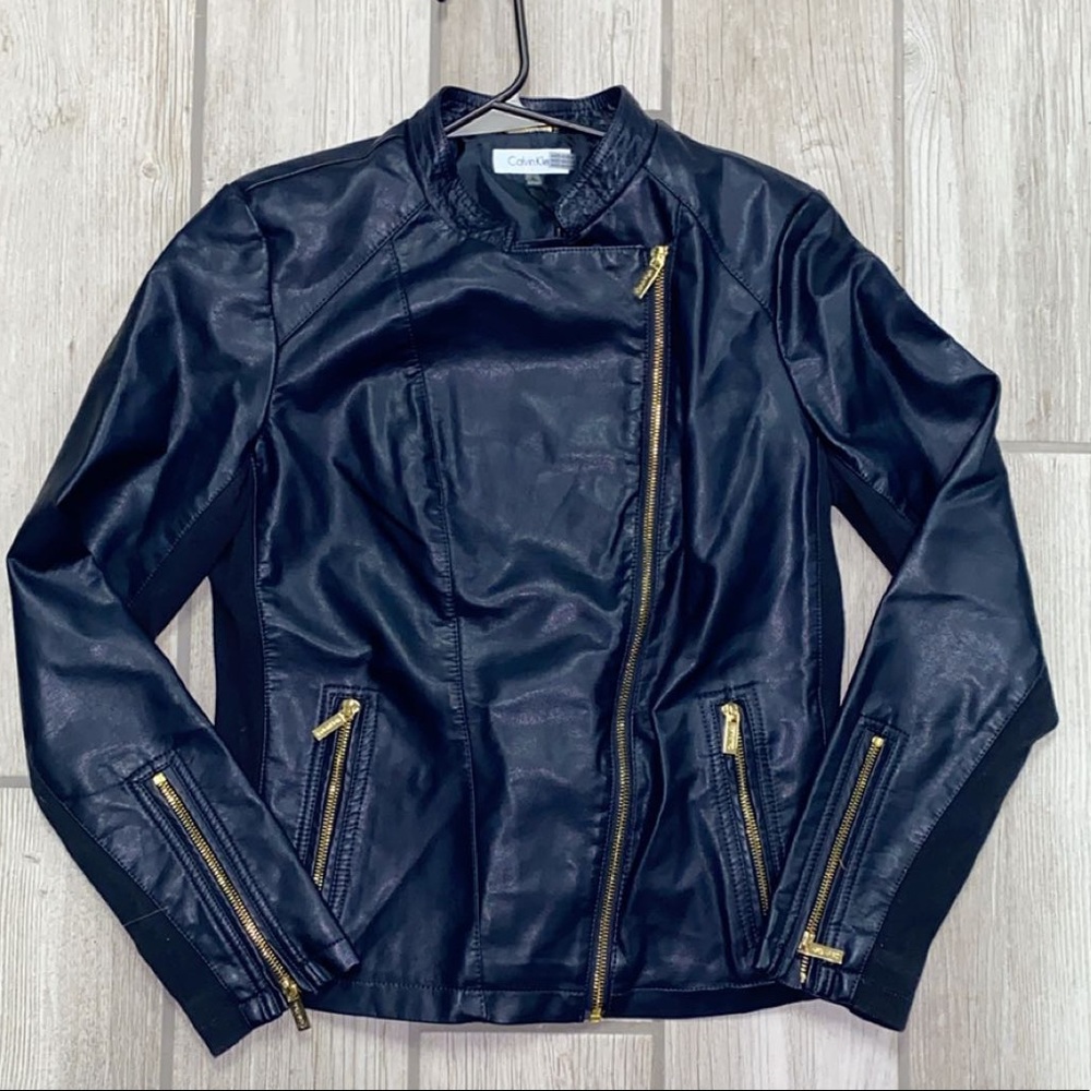 Calvin Klein navy leather jacket
